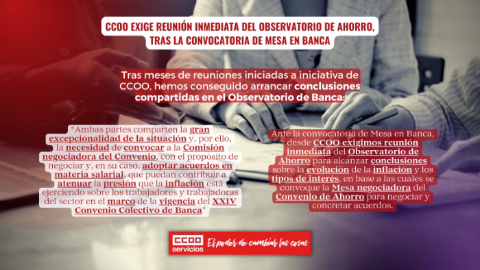 CCOO exige nueva reunión del Observatorio de Ahorro