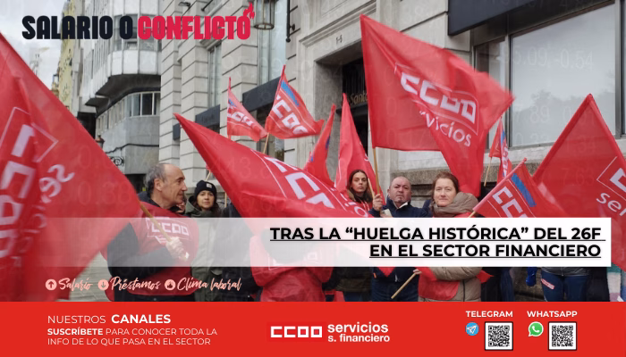 CCOO reclama a las patronales bancarias que modifiquen sustancialmente sus propuestas en la cuenta atrás hasta la huelga del 22 de marzo