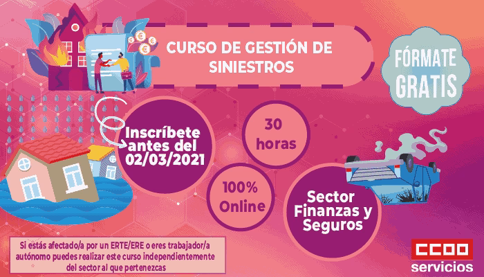 Curso de Gestión de Siniestros. Formación gratuita. 2 de marzo.  Curso gratuito subvencionado por el Servicio Público de Empleo Estatal