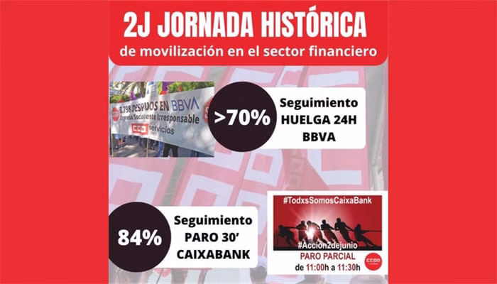 Seguimiento masivo de la huelga en BBVA y del paro parcial en CaixaBank